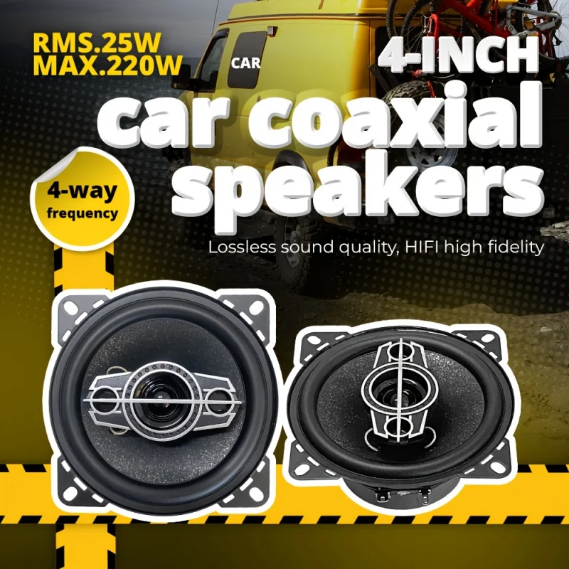 Um Par de Alto-falantes Coaxiais MAX.220W de 4 Polegadas para Carro, Alto-falantes de Carro HIFI Estéreo de Faixa Completa, Áudio Automotivo 12V, Upgrade e Modificação de Áudio Automotivo
