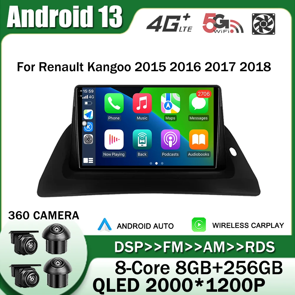 for Renault Kangoo 2015 2016 2017 2018 Android 13 Car Radio Multimedia Video Player Navigation GPS Carplay Auto WIFI 4G