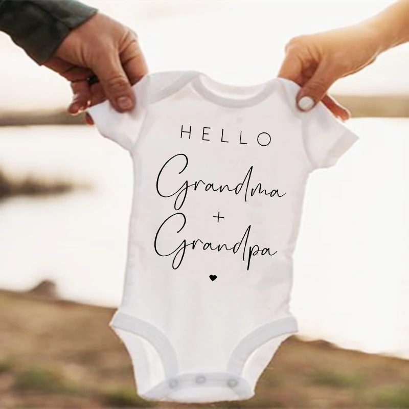 Hello Grandma Grandpa Newborn Baby Rompers Summer  Bodysuits Announcement Pregnancy Infant Toddler Clothes New Grandpa/ma Gifts