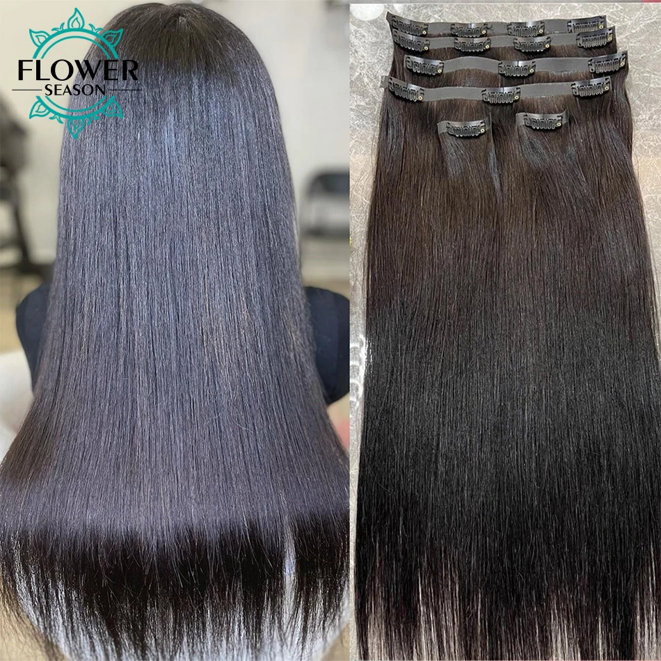 PU Clip ins Extensions Human Hair Straight Seamless Clip In Human Hair Extensions Brazilian Skin Weft Clip-on Hair Pieces 150G