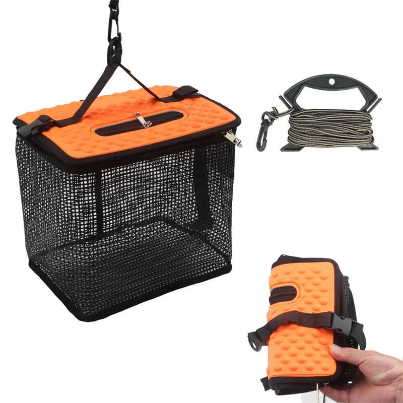 Floating Fish Basket Fish Basket for Caught Fish Foldable Fishing Holder Minnow Bucket Portable Collapsible Mesh Fishing Bait