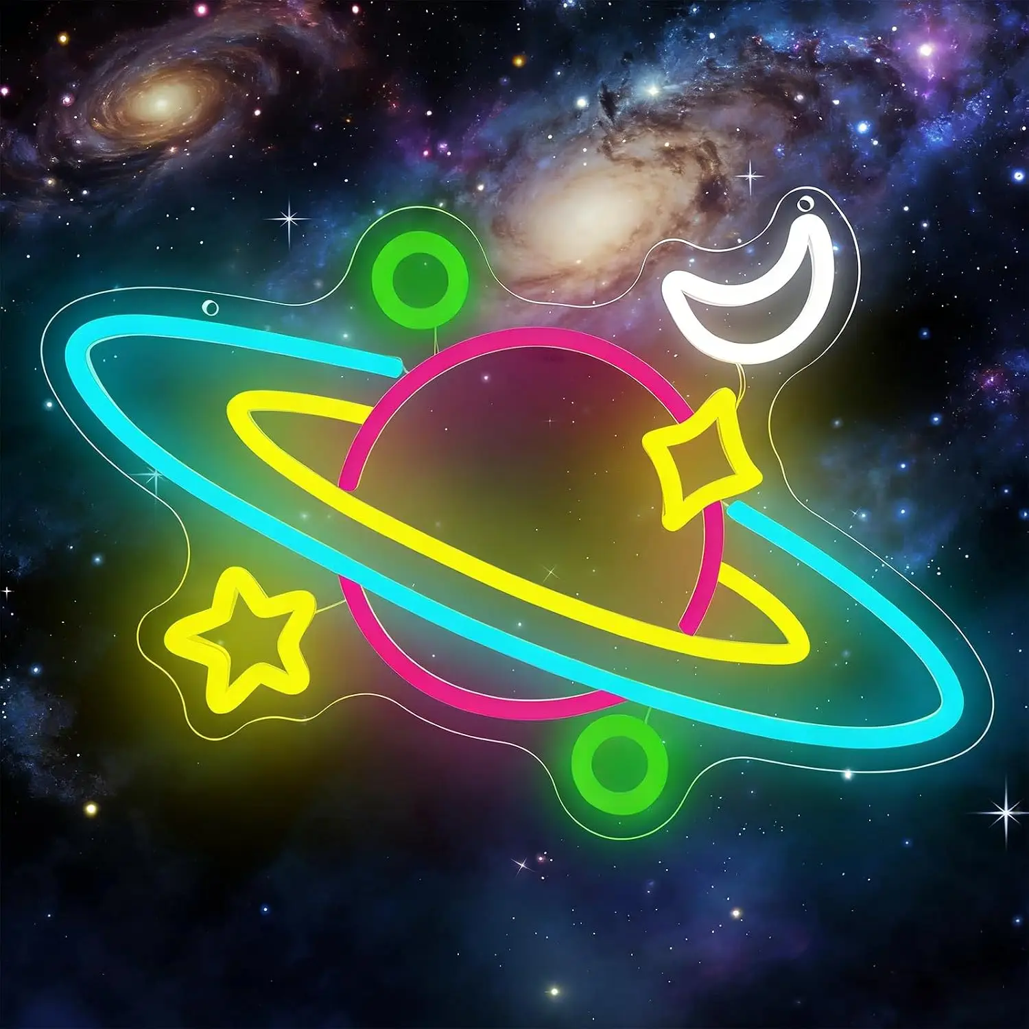 Planet Neon Sign USB Powered LED Space Stars Moon Wall Light for Bedroom Kids Room Game Room Aesthetic Decor Birthday Gift