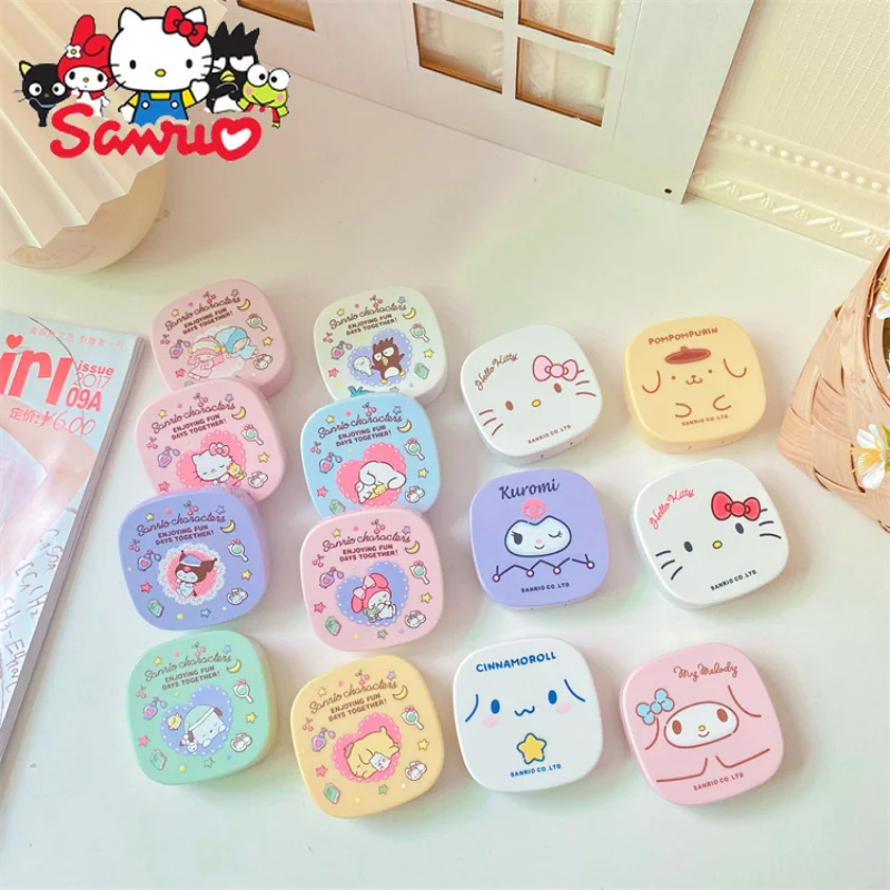 Sanrio Melody Kuromi Hello Kitty Cinnamoroll Pochacco Myopia Lens Box Beauty Pupil Storage Care Box with Mirror Beauty Pupil Box