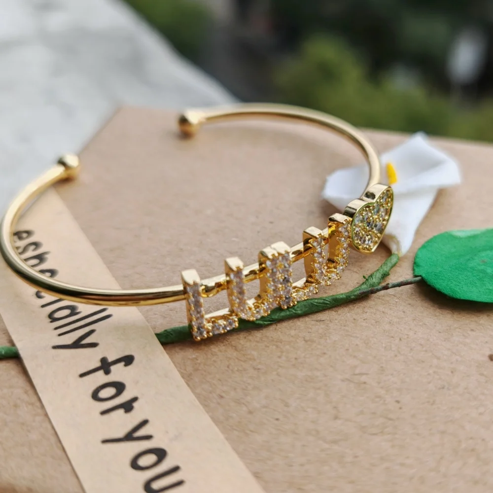 LeeChee 9mm Zircon Diamond Letter Custom Name Bangle Girls Copper Personalized Special Gift For Kids