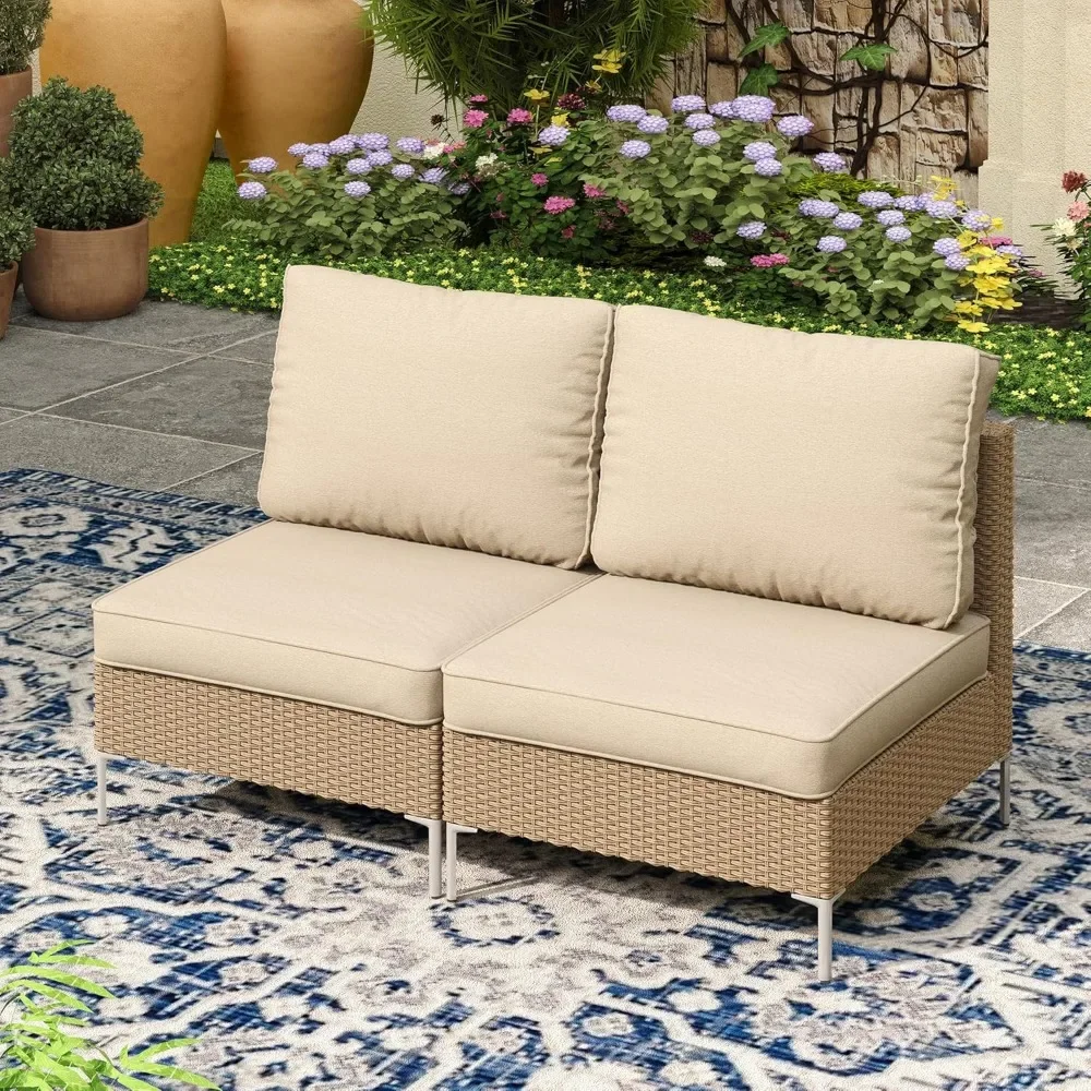 

2 Sets of Willow Courtyard Furniture, Outdoor Conversation Set, 2 Armless Sofas with Cushions