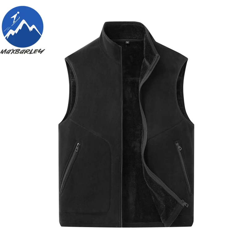 Plus Size Winter Mens Vest Fur Fleece-lined Thick Warm Sleeveless Jacket Men Casual Zipper Up Outdoor Windproof Waistcoat