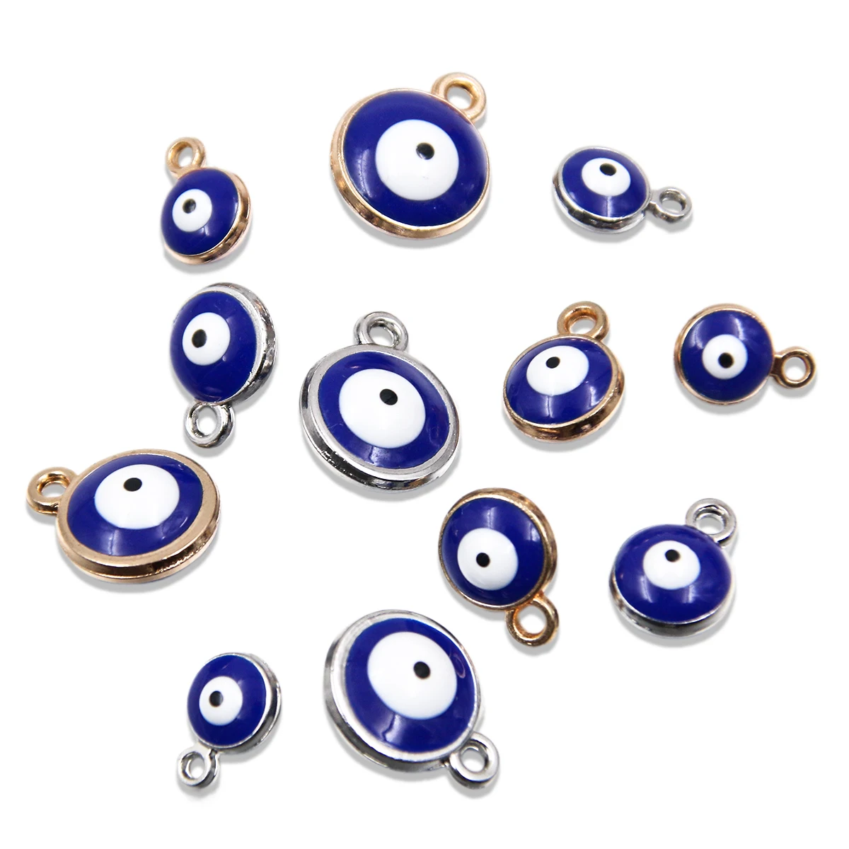 10Pcs 6 8 10mm Alloy Metal Drop Oil Double Faced Devil's Eye Charms Geometry Round Pendant For DIY Bracelet Jewelry Making