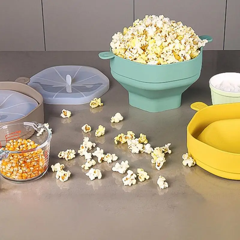 Kitchen Supplies Easy To Use Food Grade Silicone Blue Red Popcorn Bowl Popcorn Bucket Microwave Homemade Popcorn Easy Storage