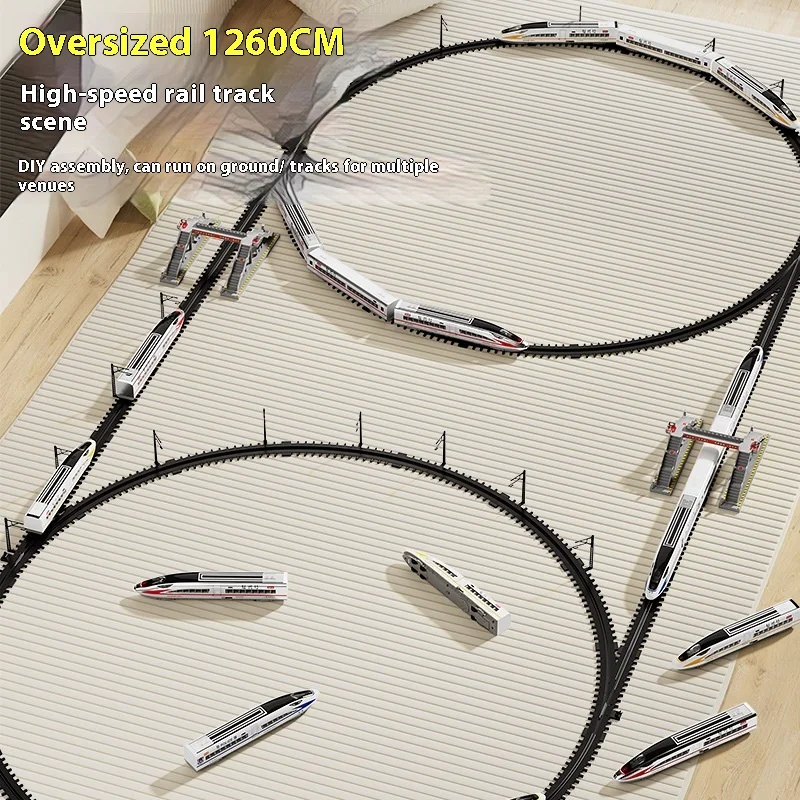 

Fuxing High-Speed Train Model Set, 1:160 Alloy Electric Remote Control Train with 1260cm Double Loop Track & Overpass Scene