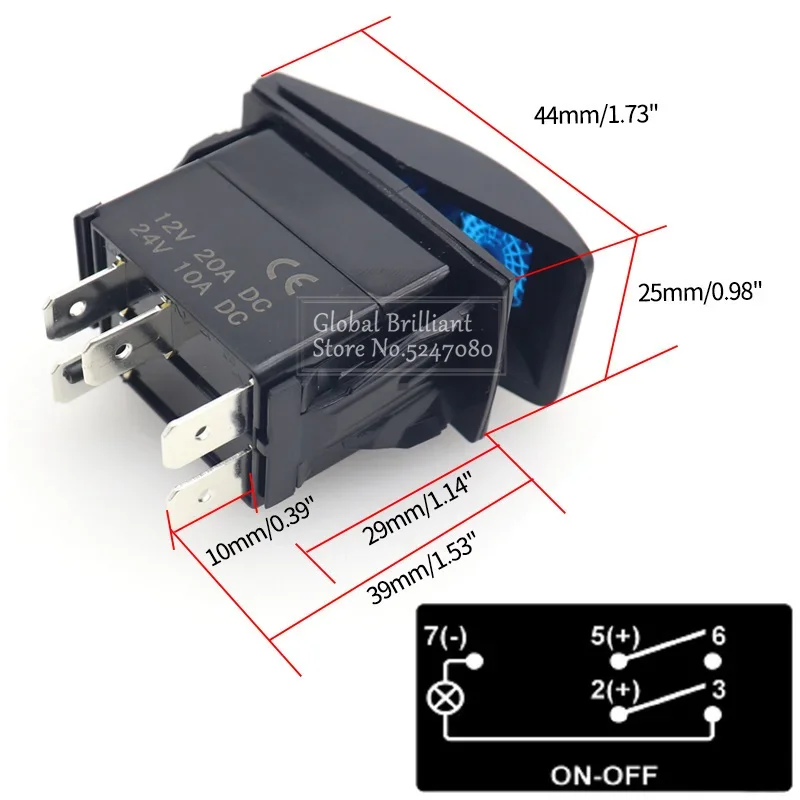 Lampada a LED blu 12v/24v 5 pin On Off SPST Interruttore a pulsante a bilanciere Interruttore a pulsante impermeabile per barca per auto