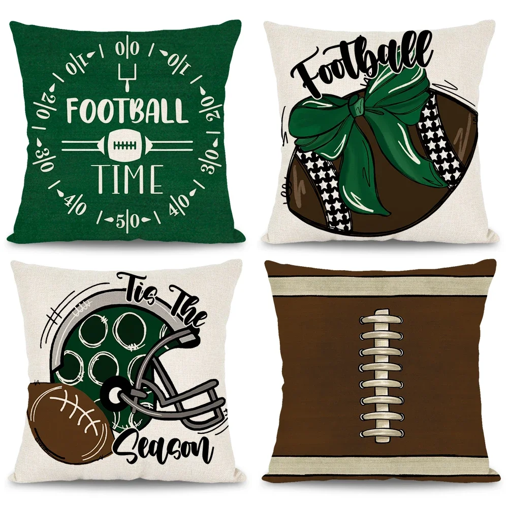 Football Pillowcase Fall American Football Pattern Design Green Rugby Sofa Cushion Cover Sports Theme Party Home Decor