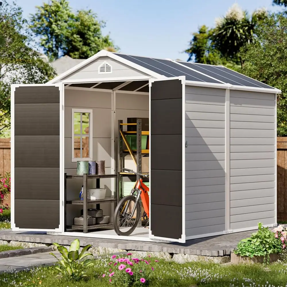 

8x6 Outdoor Resin Shed - Secure Storage for Tools, Bikes, and More in Light Grey