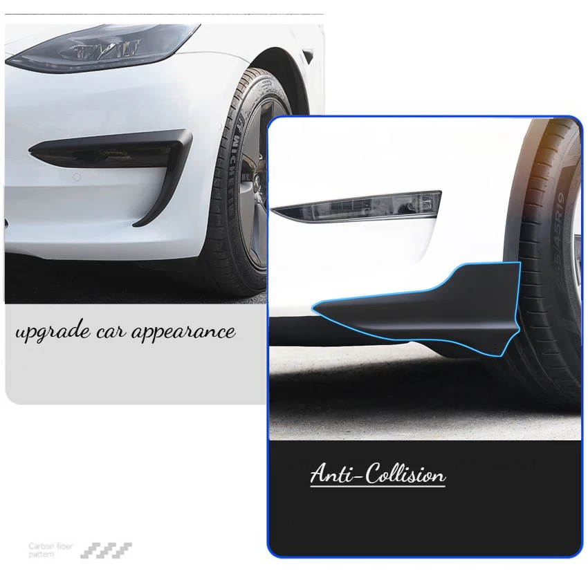 

for Tesla Model Y Front Bumper Lip Corner Guard + Fog Light Surrounds Eyebrow Plastics Black Styling Mouldings