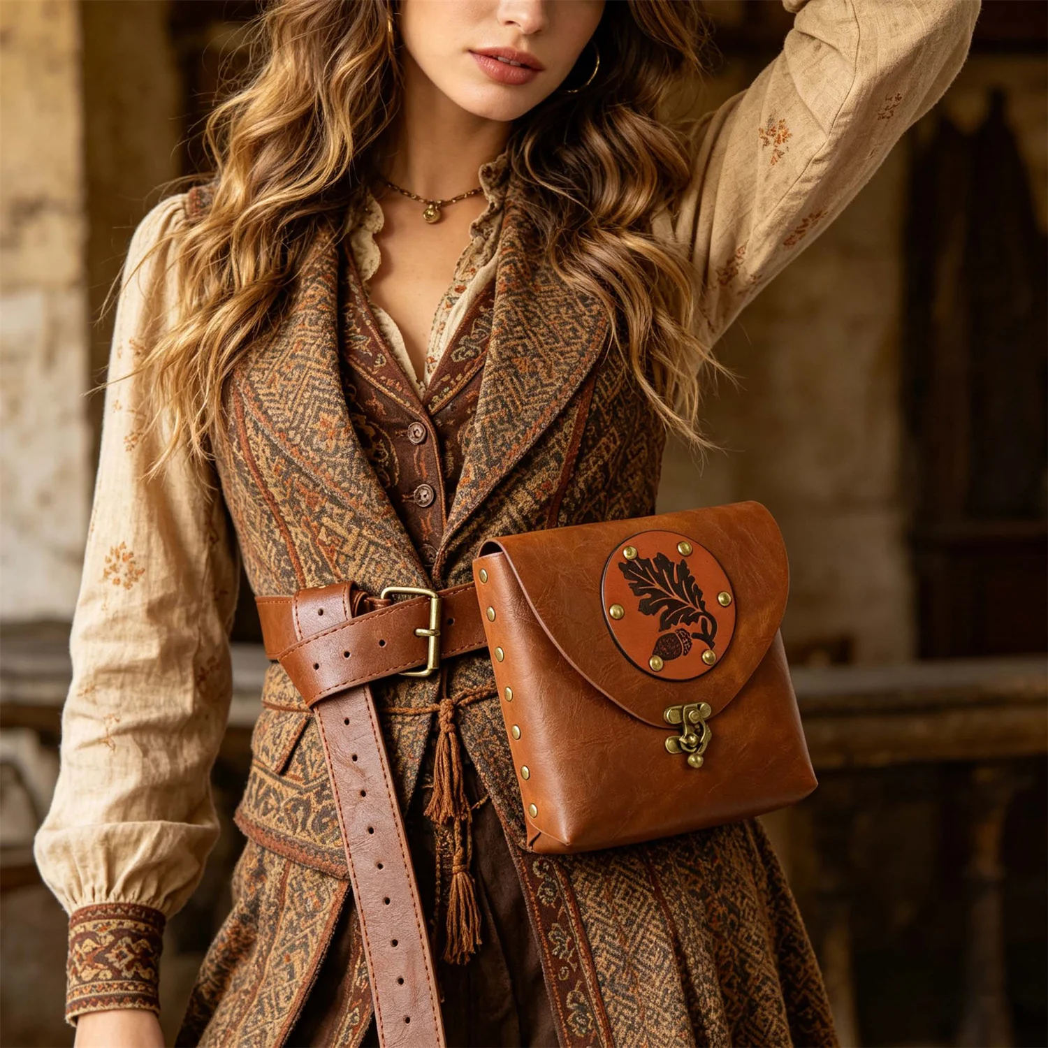 Wikinger-Stil Mittelalter-Gürteltasche, Münzbeutel, Ritter, europäische und amerikanische Retro-bedruckte Hüfttasche und Gürtel