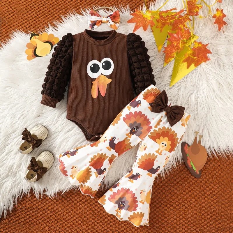 Thanksgiving Turkey Baby Outfit Top Flare Pants Set Newborn Infant Toddler Fall Clothes Cute