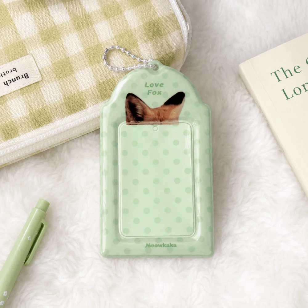 Cute PVC Photocard Holder Animal Ear Print Polka Dot Design Card Protector with Chain Photocard Case