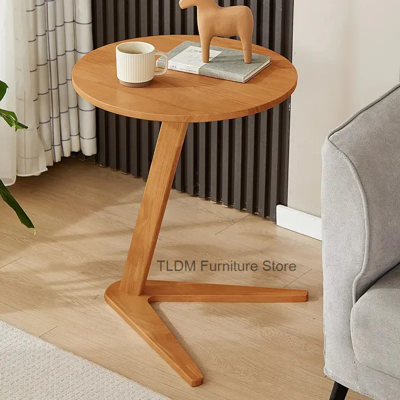 Base Round Wood Side Table Unique Slanted Single Leg Tripod Minimalist Sofa End Accent Table for Living Room Bedroom Space Decor