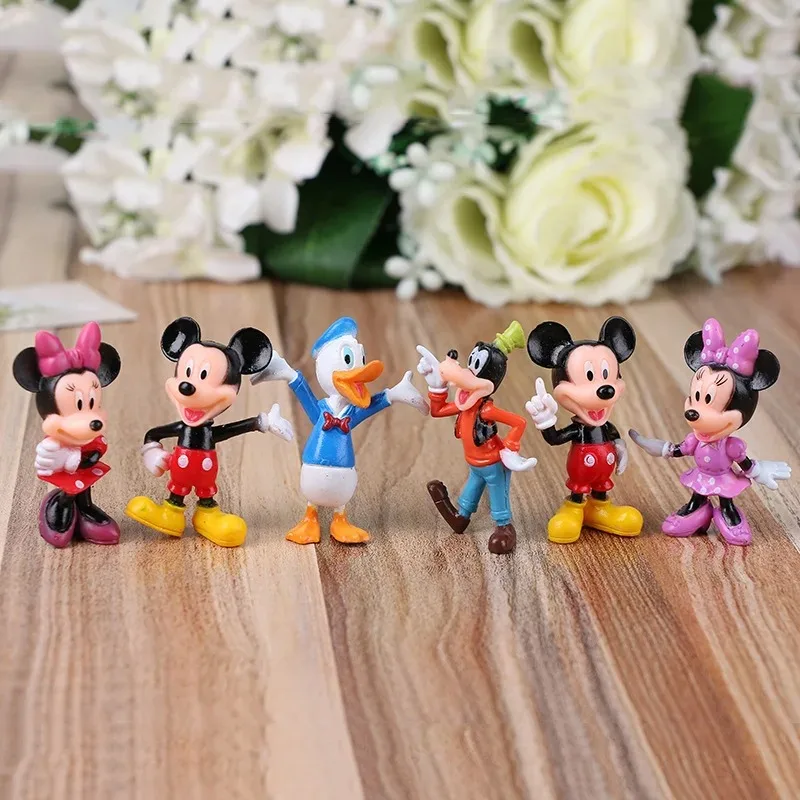 

Set of 6 Disney Cartoon Characters Donald Duck Doll Toys Action Figures Minnie Mickey Car Ornaments Party Favors Children's Toys