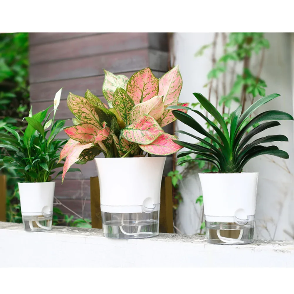 Transparent Self-Watering Plant Flower Pot Plastic Planter Home Garden Decor Hexagonal Lazy Flowerpot SM L