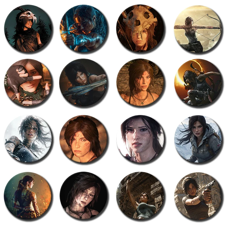 58mm 1PC T-Tomb Raider Anime Game Badges Round Badge Tinplate Coin Brooch Clothing Backpack Accessories Lapel Pin