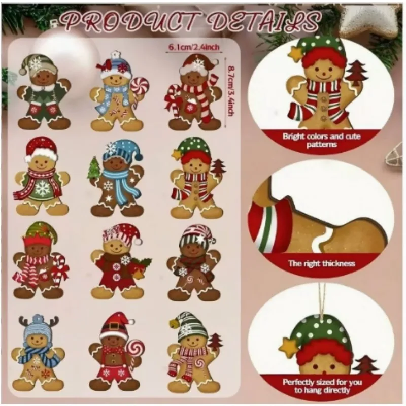 12-teiliges Weihnachtsdekorations-Set aus Holz, Geschenkanhänger, Weihnachtsbaum-, Kamin- und Fensteranhänger, Weihnachtsparty-Zubehör – Detail 15