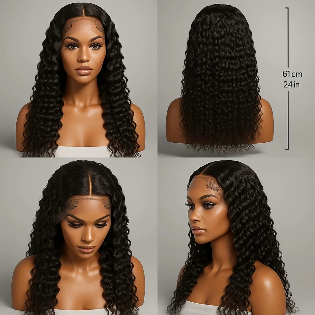 24-inch Front Lace Parted Wavy Wig African Brazilian Women's Curly Wig (1* Front Lace Wig) Black