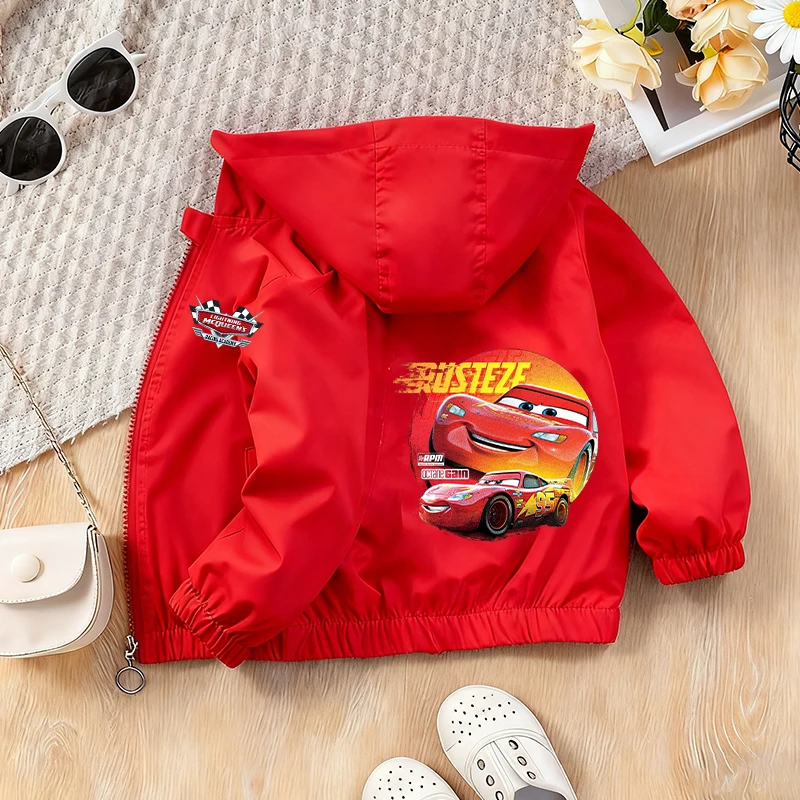 

Cars Lightning McQueen Hooded Jacket Streetwear Shirt Kids Cute Disney Movie Printing Windbreaker Boys Long Sleeved Game Clothes