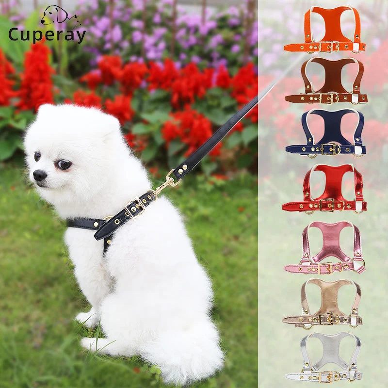 Leather Puppy Harness and Leash Adjustable Cat Harness Pet Supplies Walking Dog Out Small Dogs Cat Method Pitbull Teddy Supplies