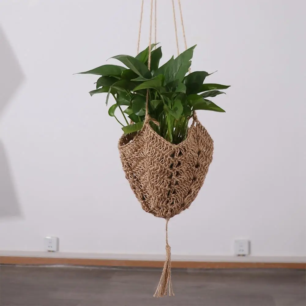 دائم قبعة على شكل مكرميه اناء للزهور سلة معلقة قوي حبل القنب زارع معلق اليد المنسوجة نبات شماعات النبات #2