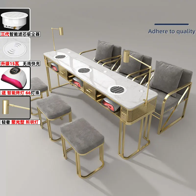 New Smart Vacuum Cleaner Manicure Table And Chairs Set Single Double Triple Multifunctional Manicure Table Marble Desktop TYMT