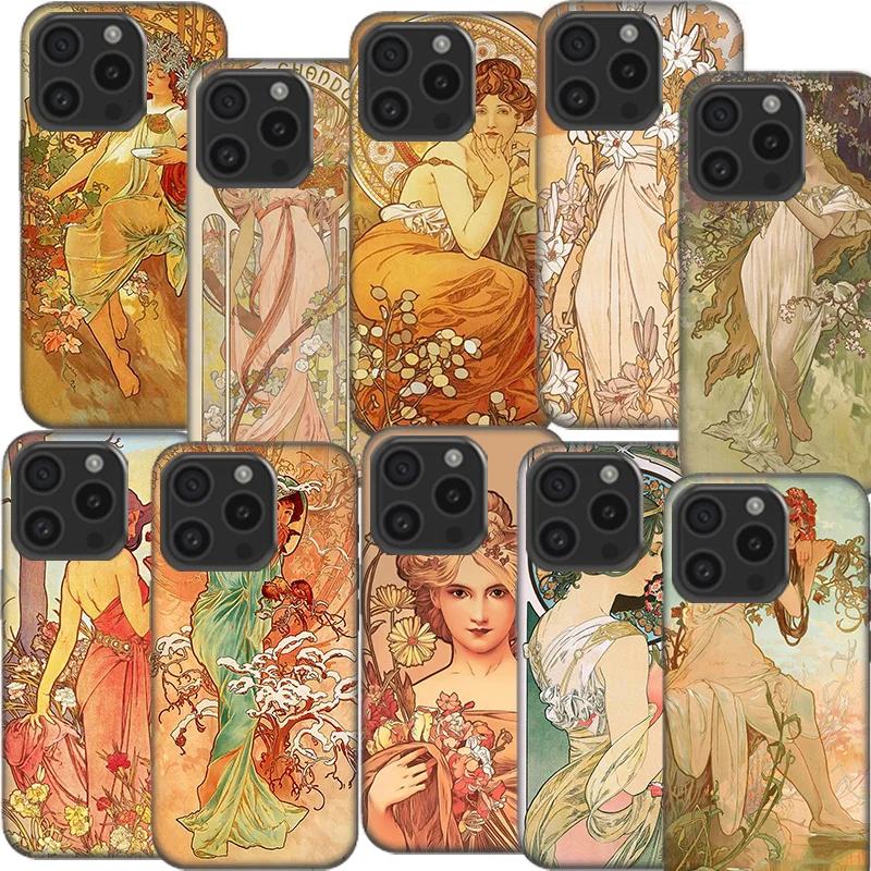 Alfons Mucha Primavera Clear Phone Case For Aplee iPhone 12 13 Mini 14+ 15 Plus 16 Pro Max Cover 11 Pro X XS Max Coque Hard PC C