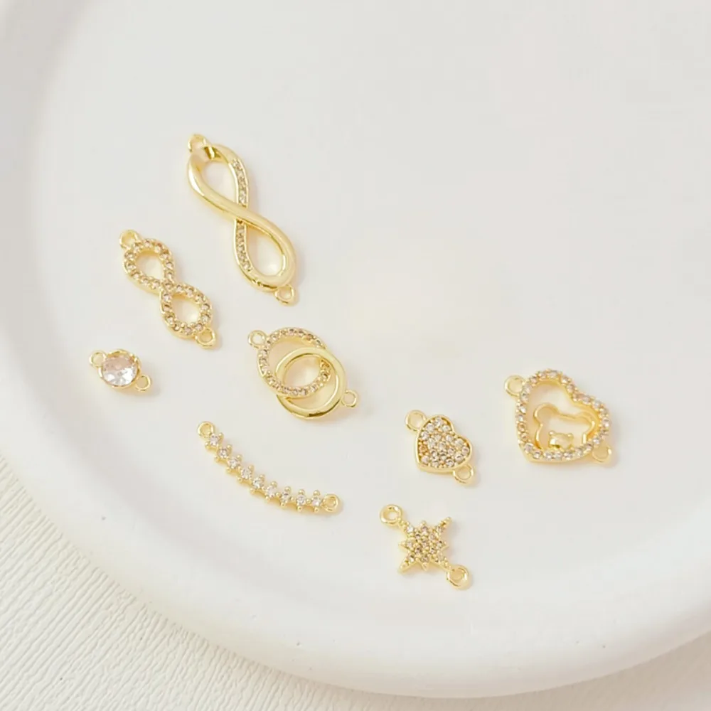 إكسسوار قلادة مزدوجة مستديرة مطلية بالذهب عيار 14 قيراط ومرصعة بالزركونيوم على شكل قلب 8 أشكال، تم توصيلها يدويًا بنفسك #4