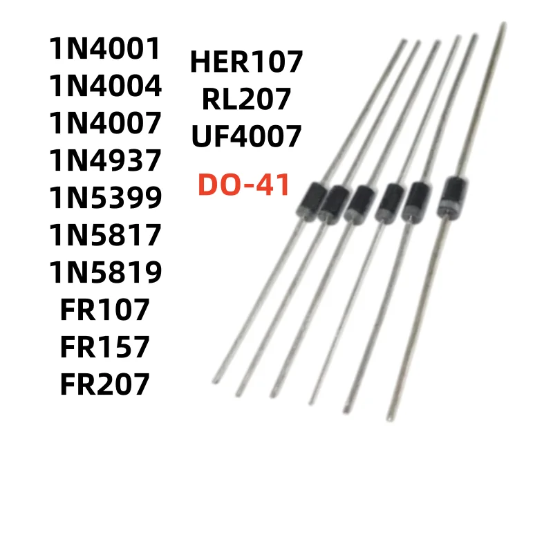 50UNITS 1N4001 1N4004 1N4007 1N4937 1N5399 1N5817 1N5819 FR107 FR157 FR207 HER107 RL207 UF4007 DO-41 In Stock