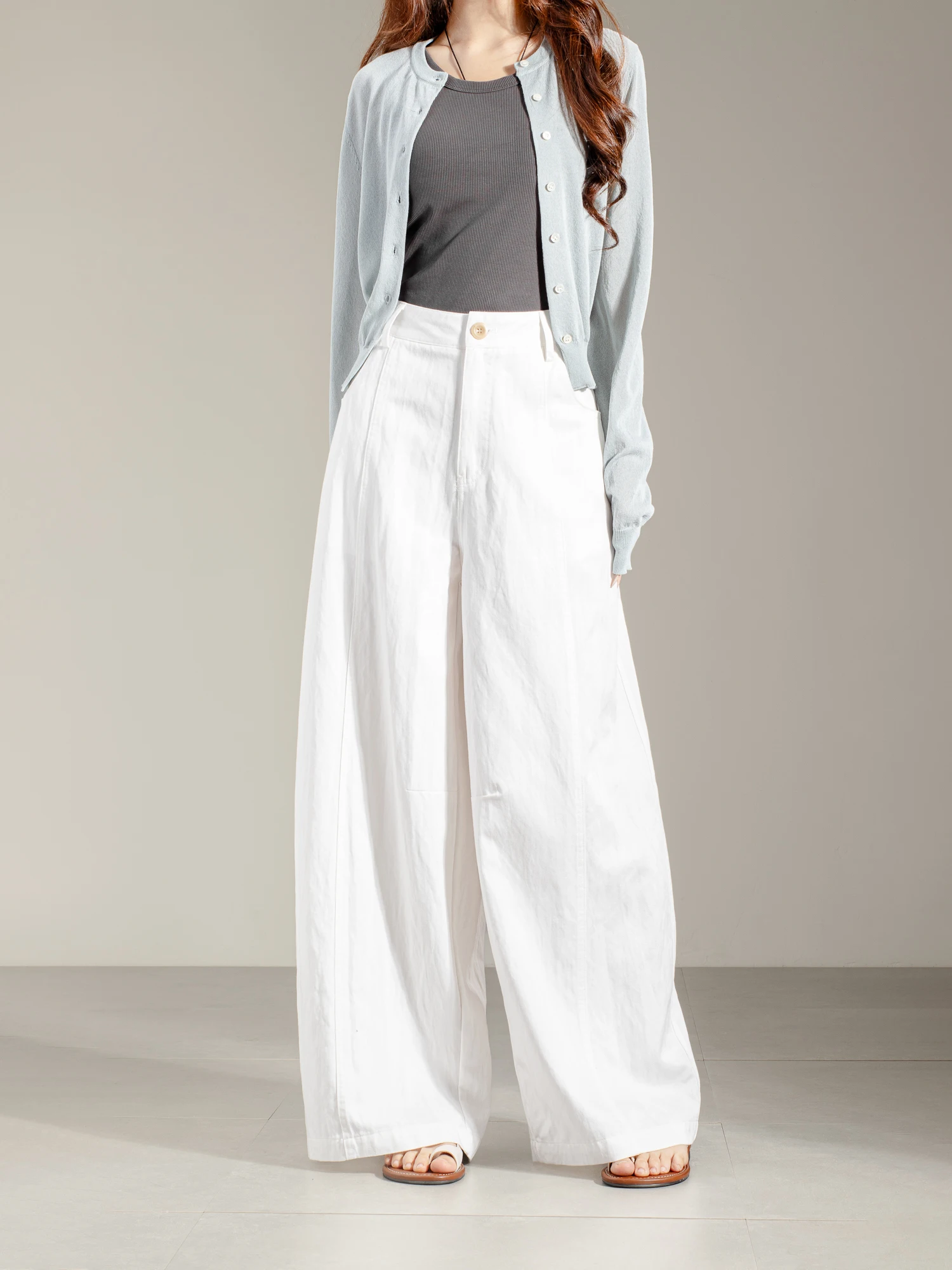 

Повседневные женские брюки с высокой талией и широкими штанинами, свободные прямые хлопковые брюки для весны и лета, удобные дышащие длинные брюки