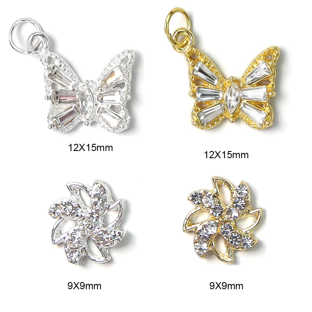 

10PCS Pinwheel Alloy Nail Art Charms Gold/Silver Windmill Glitter Rhinestone Nail Parts Luxury Shiny Strass Manicure Accessories