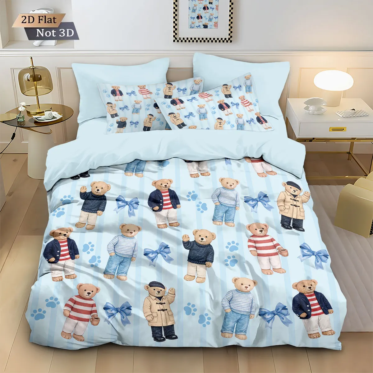 

3 шт., набор одеял с милым кукольным медведем и принтом, многоразмерная спальня, общежитие, кровать, праздничное украшение, можно стирать в машине