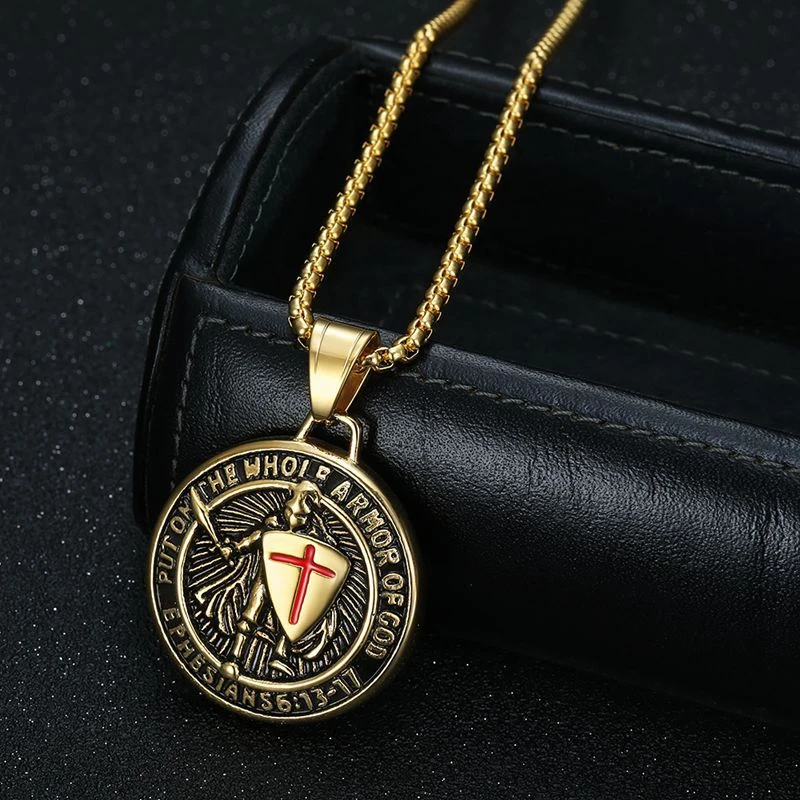 316L الفولاذ المقاوم للصدأ التيتانيوم الأحمر الصليب درع ووريورز تمبلار فارس طوق قلادة سلاسل للرجال النساء المجوهرات بالجملة