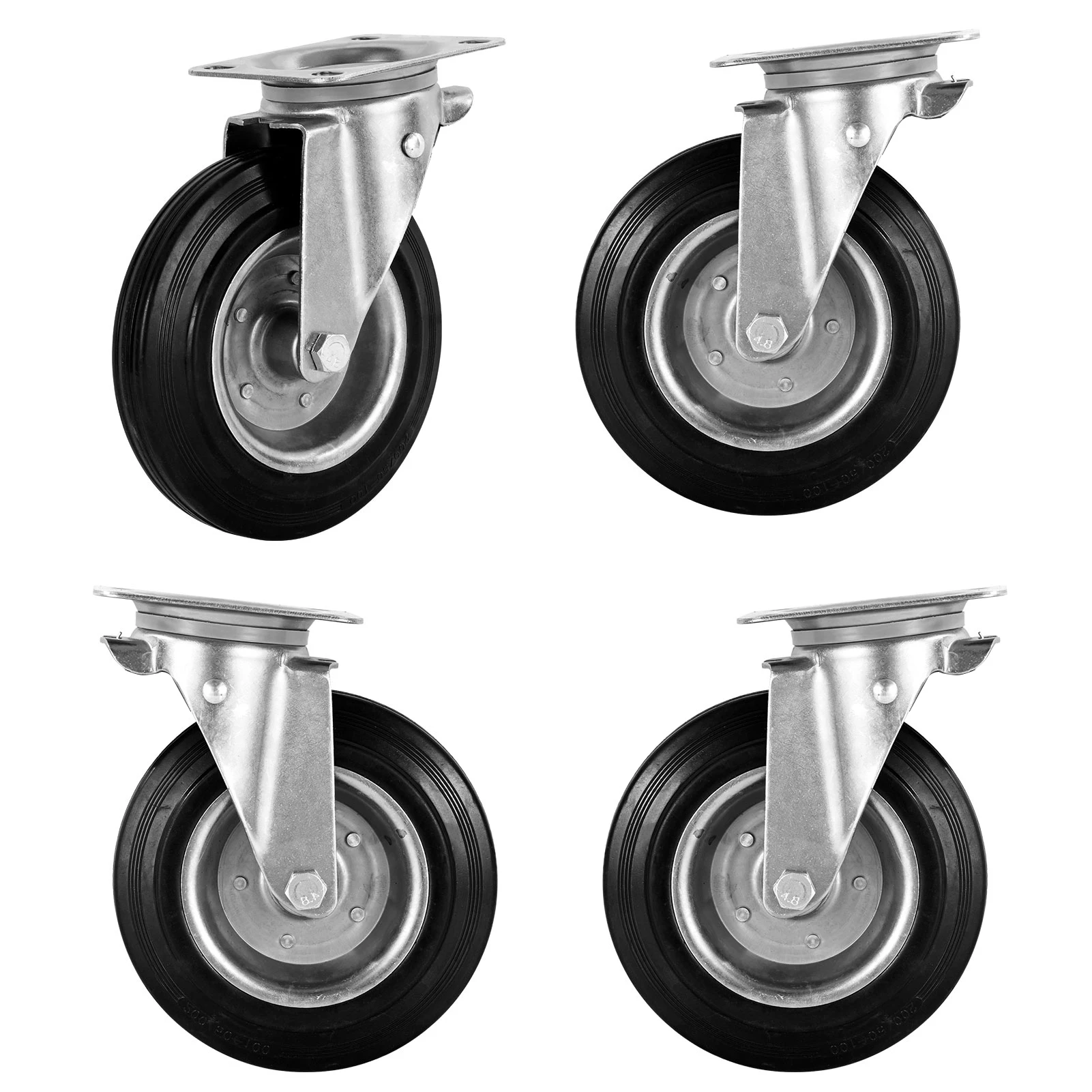 Heavy Duty Caster Wheels 8 Inch Industrial Casters 4 Pieces Castor Wheels, 360 Degrees Rotation,Castors for Cart Workbench