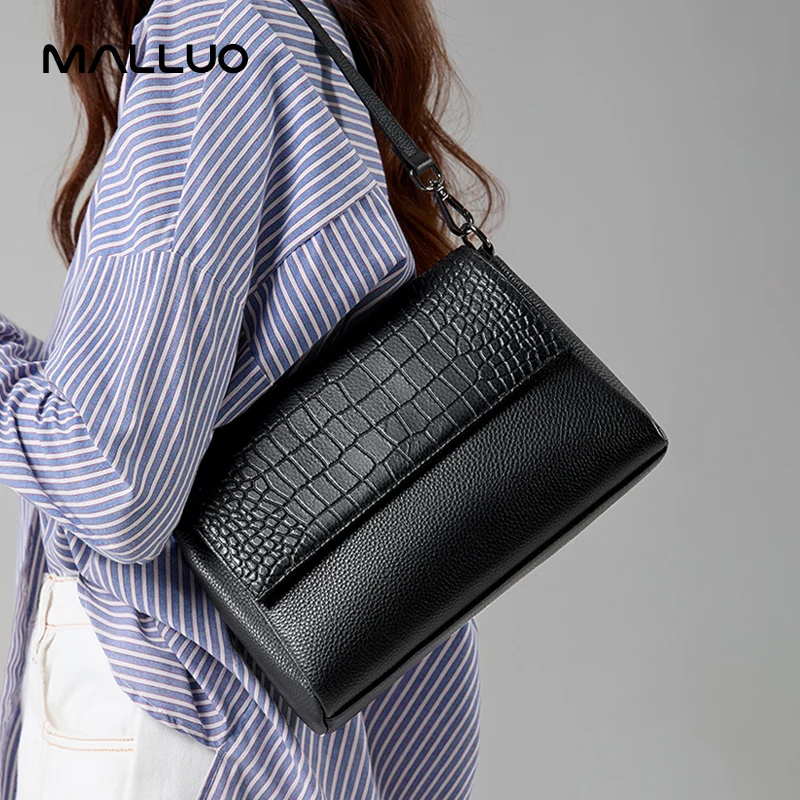 Women\'s Cowhide Saddle Bag Crocodile Pattern Genuine Leather Underarm Shoulder Handbag Female Minimalist Messenger Crossbody Bag