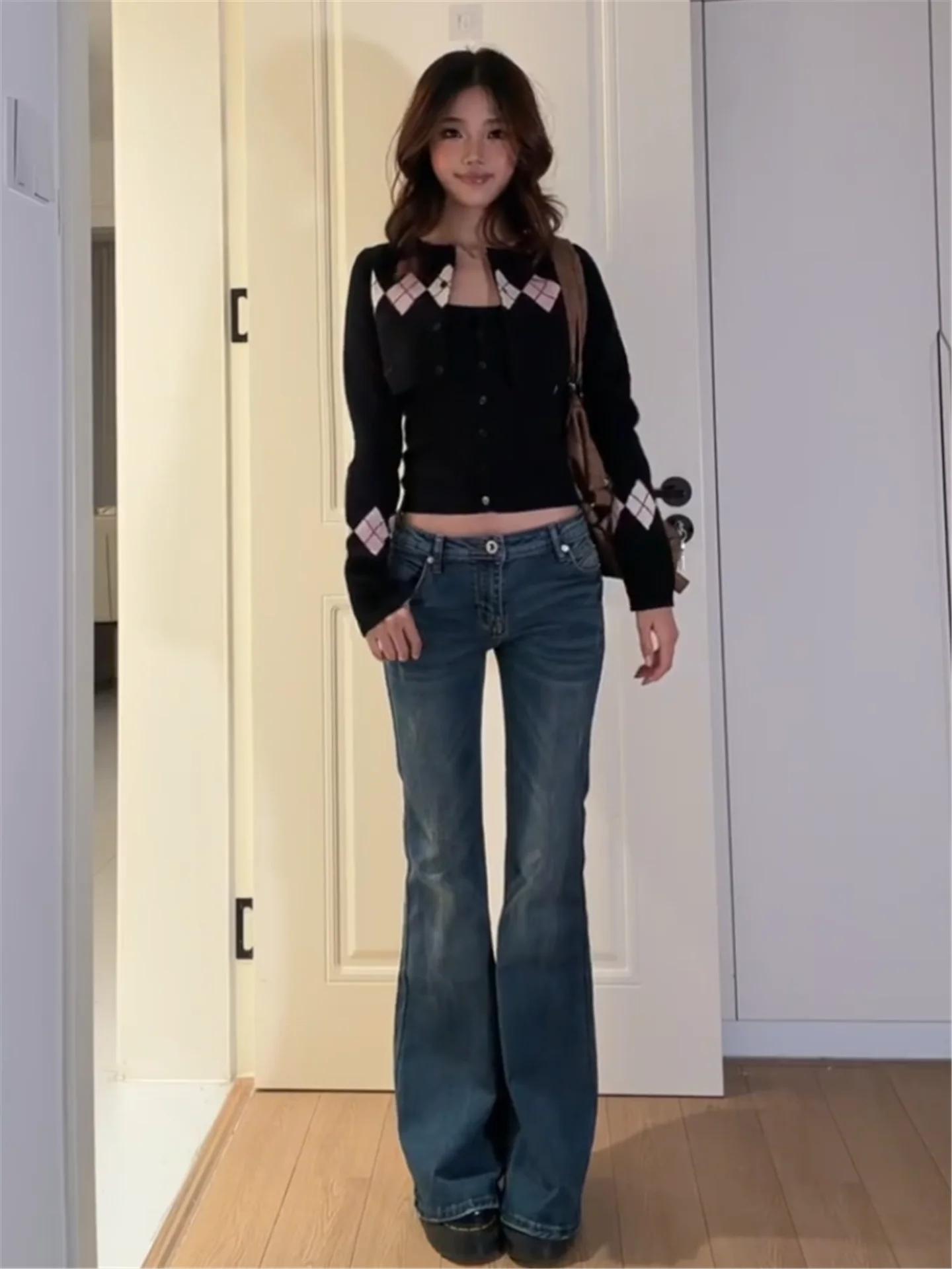 

Loose Women's Bell Bottom Jeans High Waist Low Rise Vintage Blue Millennium Spicy Girl Dragging Pants Casual Cotton