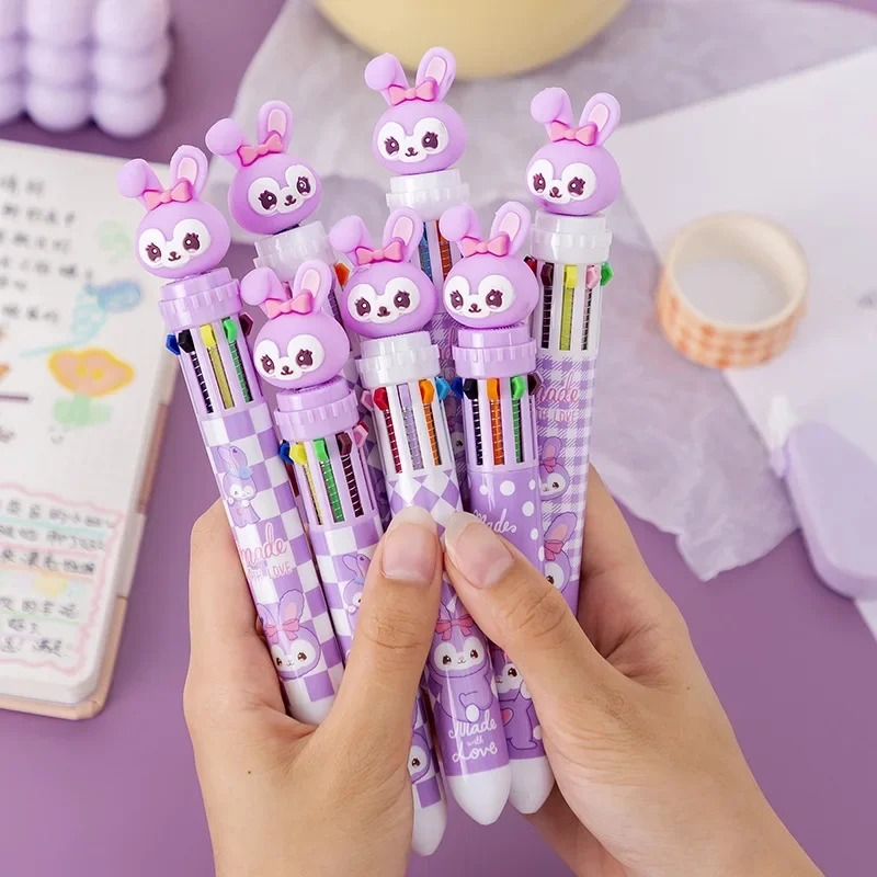 

10Pcs/Lot Cute 10 Colors Cartoon Purple Star Rabbit Ballpoint Pen Multi Color Ball Point Pen Graffiti School Office Stationery