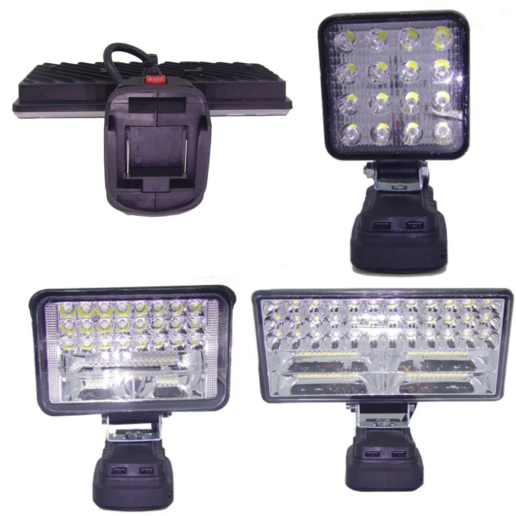 Rechargeable LED Work Light with USB Ports Designed for 18V Battery Compatibility and Various Outdoor Applications