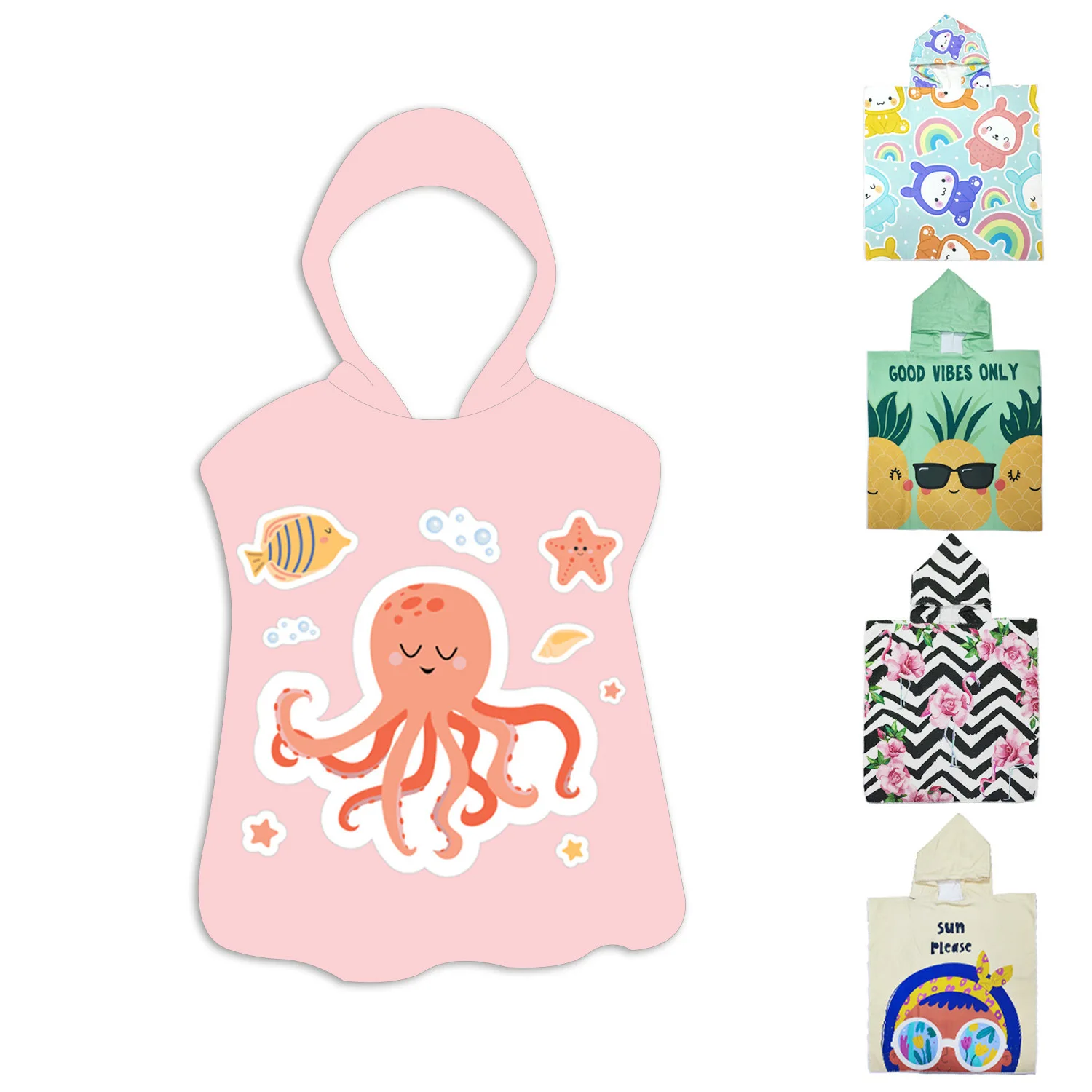 

Patterned children's beach towel, cape, printed hooded beach microfiber bath towel