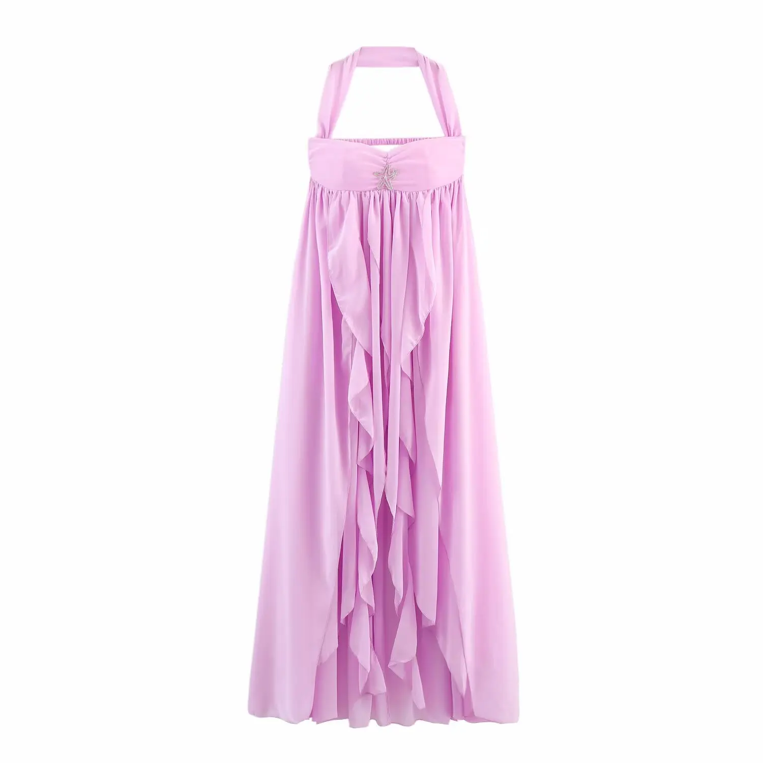 JNLEAOG Autumn New Long Chiffon Bal Asymmetrical Pleated Women's Dr European Sle H-Line Svel Hanging Neline
