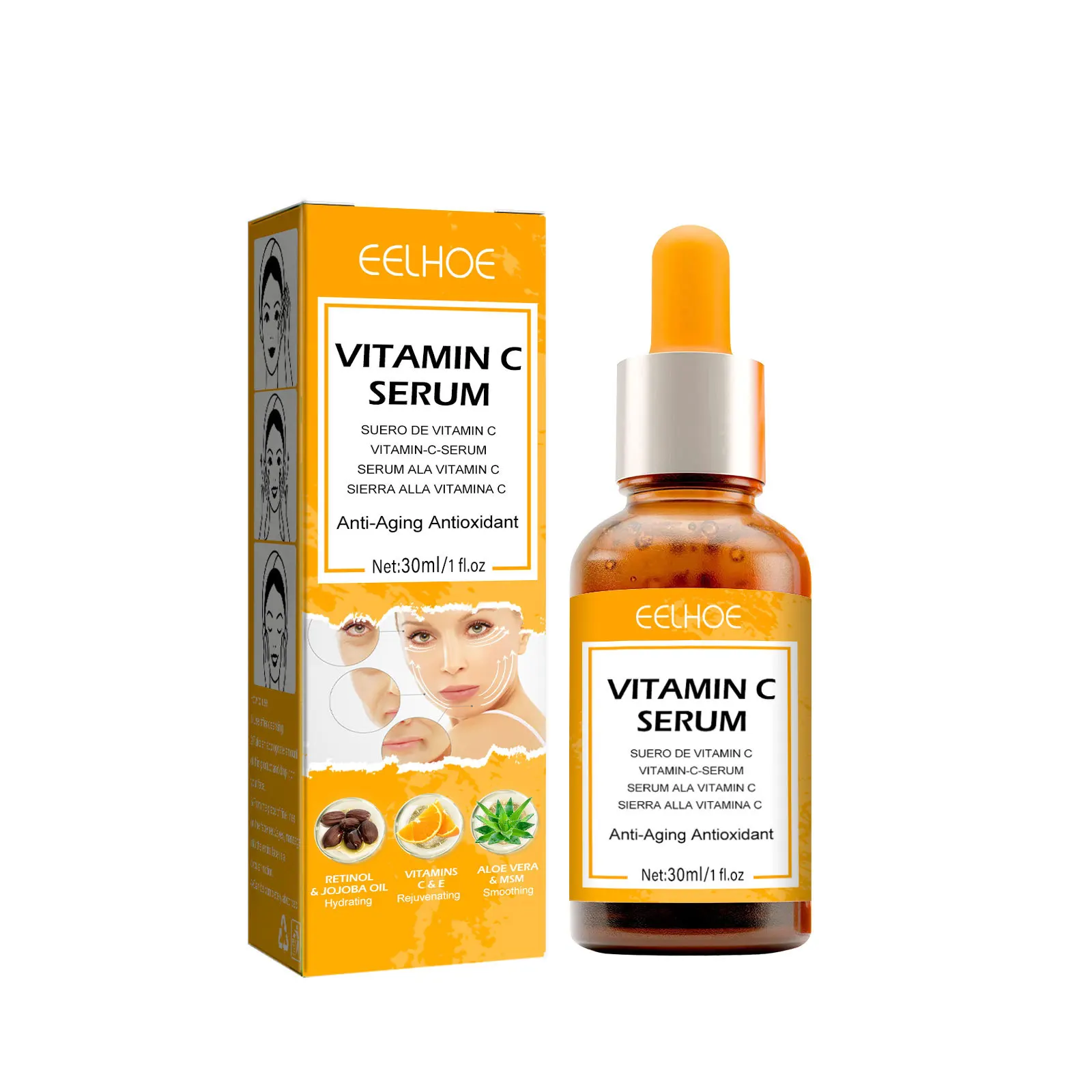 Serum Vitamin C untuk wajah, menghilangkan bintik hitam memudarkan pigmentasi Melasma pelembab memutihkan biasa Anti keriput esensi