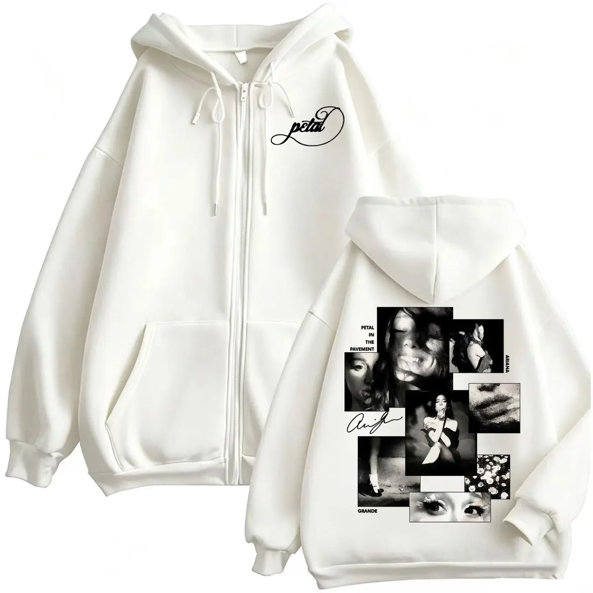 Sängerin Ariana Grande Petal Zipper Hoodies für Männer und Frauen, Modische Ästhetische Sweatshirt-Jacke, Fleece-Langarm-Reißverschluss-Pullover – Detail 7