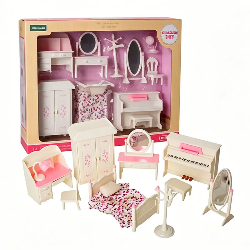 1/12 Scale Dollhouse Furniture Set Bedroom Bathroom Kitchen Livingroom Miniature DIY Accessories for Kid Pretend Play Mini House view 2