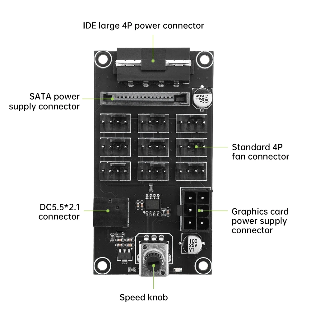 DC12V PWM Fan Speed Controller Speed Controller 4-Pin Socket 9-way High Power Fan Hub Controller For Computer Cooler