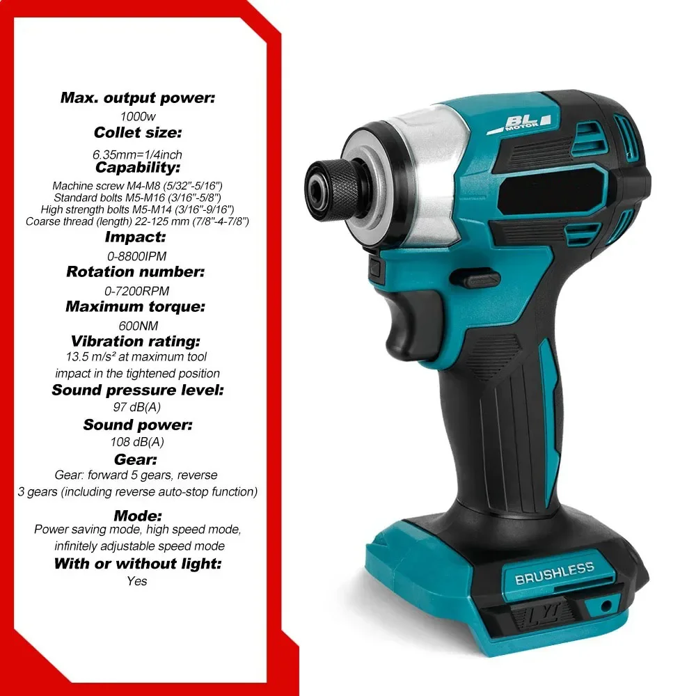 Imagem -03 - Cordless Compact Impact Driver Kit Chave de Fenda Elétrica sem Escova Velocidades 4-polegada Hex Makita 18v Bateria sem Bateria