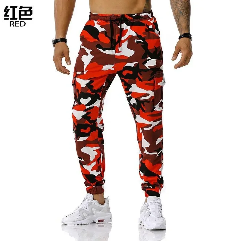 Calças casuais masculinas de alta qualidade moda cordão camuflagem esporte jogging carga streetwear harem calças dos homens